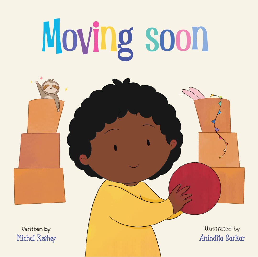 Moving Soon - Children's picture book cover showing child with moving boxes